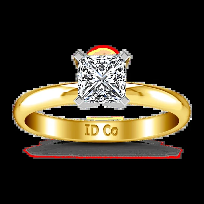 Solitaire Diamond Princess Cut Engagement Ring Comfort Fit 14K Yellow Gold