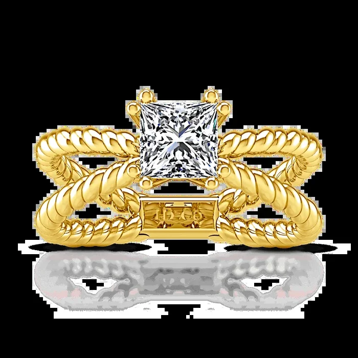Solitaire Diamond Princess Cut Engagement Ring Infinity 14K Yellow Gold