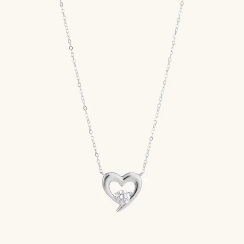 Solitaire Love Linked Heart Necklace | Silver