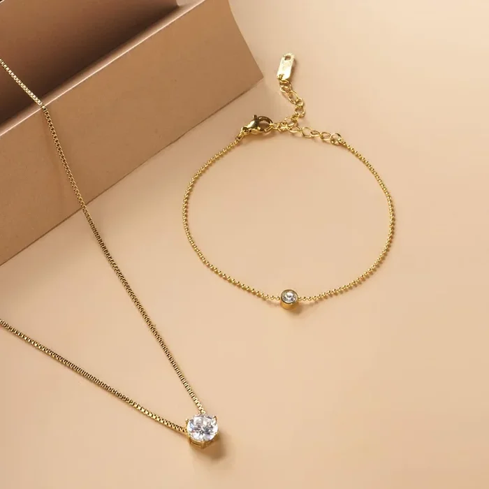 Solitary Spark Bracelet & Round Solitaire Necklace Combo Set