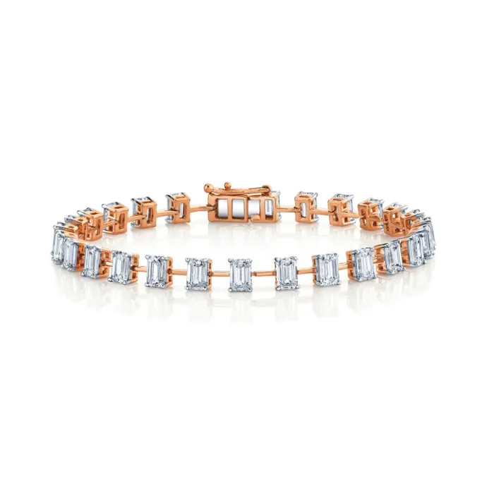 Spaced Emerald Cut Diamond Tennis Bracelet – 14K Rose Gold