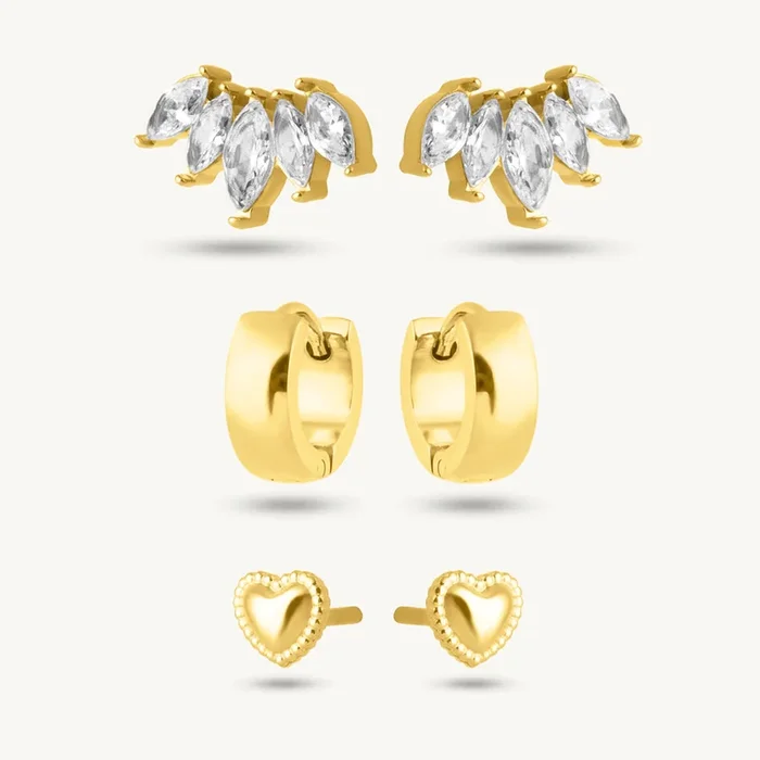 Sparkle Bloom Cluster CZ & Golden Hoop Earring Set