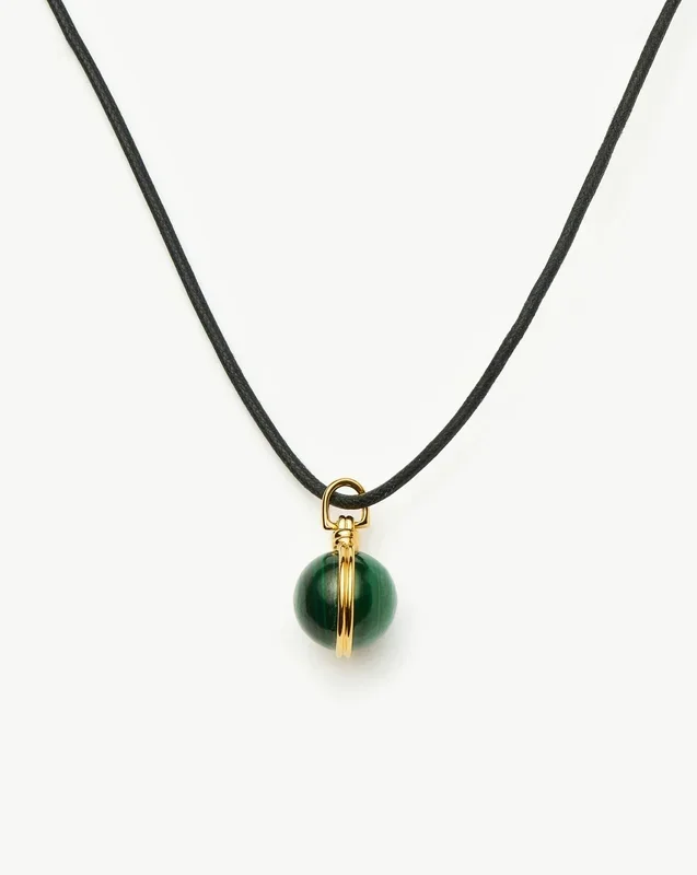 Sphere Gemstone Cord Pendant Necklace | 18ct Gold Plated / Malachite