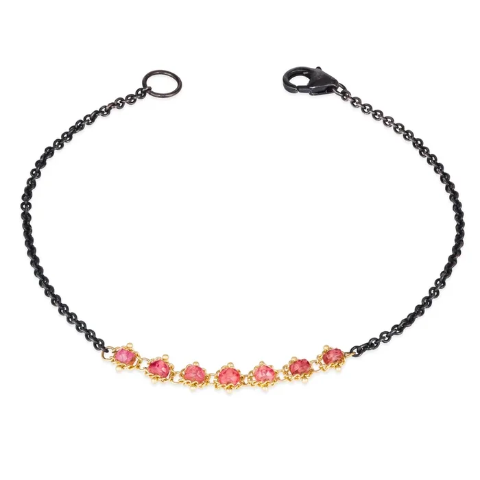 Spinel Row Bracelet in Oxidized Silver and 18k Gold