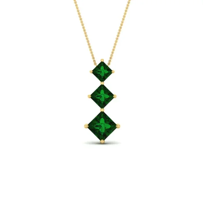 Square 3 Stone Necklace For Her