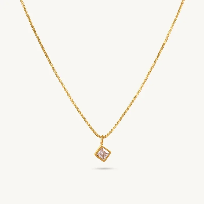 Square Charm Pearl Accent Necklace