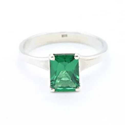 Square Emerald Ring – Green Solitaire Ring – Classic Vintage Ring