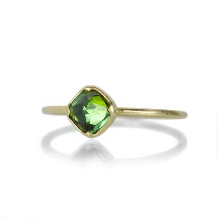 Square Faceted Green Tourmaline Ring