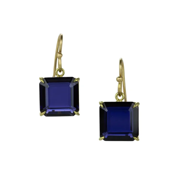 Square Iolite Drop Earrings