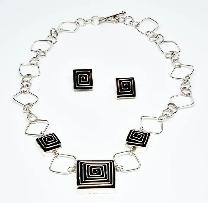 Square Oxidized Sterling Silver Maze Necklace