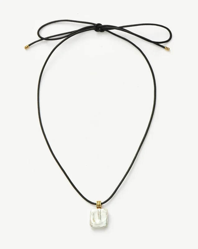 Square Pearl Pendant Cord Necklace | 18ct Gold Vermeil/Pearl