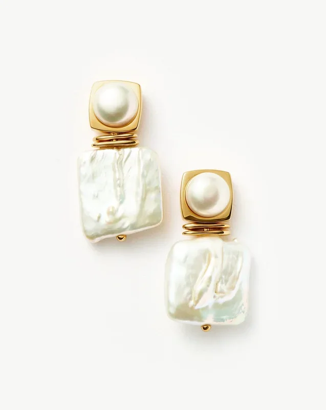 Square Pearl Statement Earrings | 18ct Gold Plated/Pearl