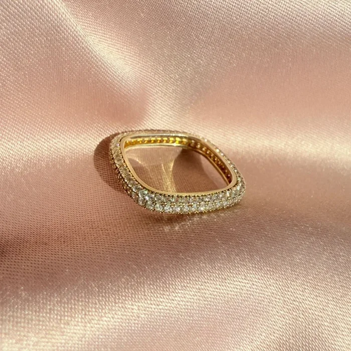 Square Ring – Gold-Plated Sterling Silver with Pavé Sparkle