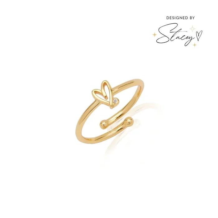 Stacey’s Stories Doodle Heart Crystal Ring (Gold)
