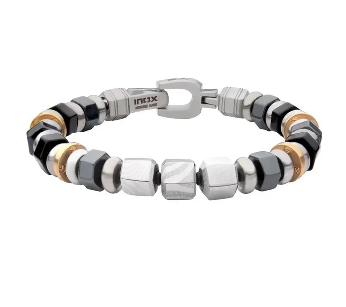 Stainless Steel 8mm Mokume Gane, Hematite And Onyx Beads Bushido Virtue Bracelet