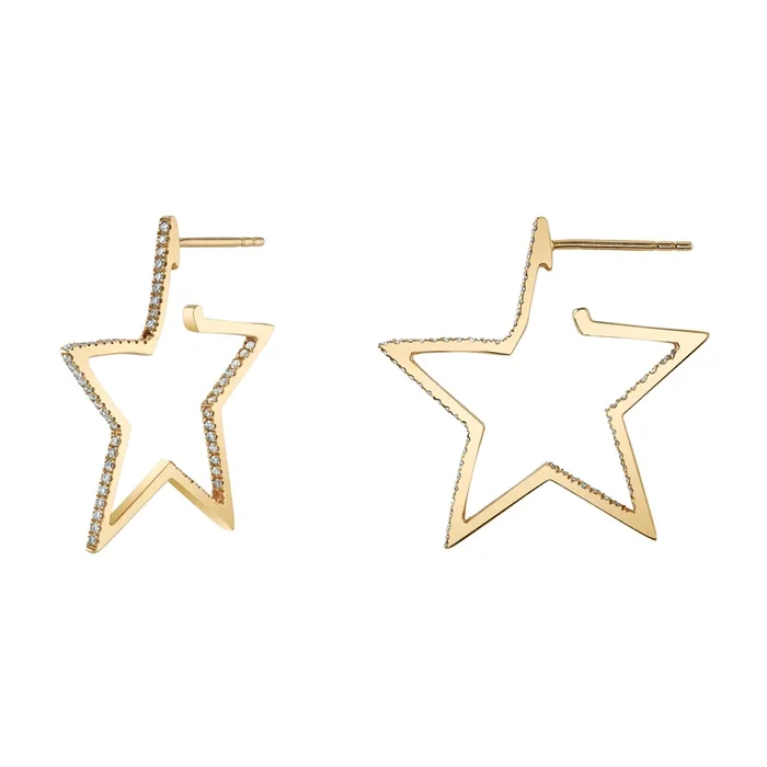 Star Hoops with Diamonds, Pair