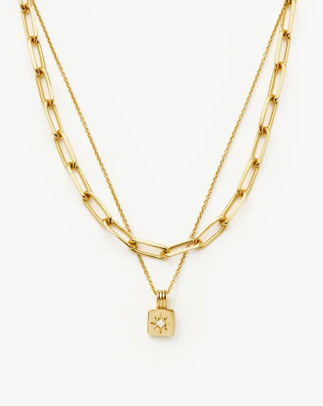 Star Ridge & Paperclip Chain Necklace Set | 18ct Gold Vermeil Cubic Zirconia