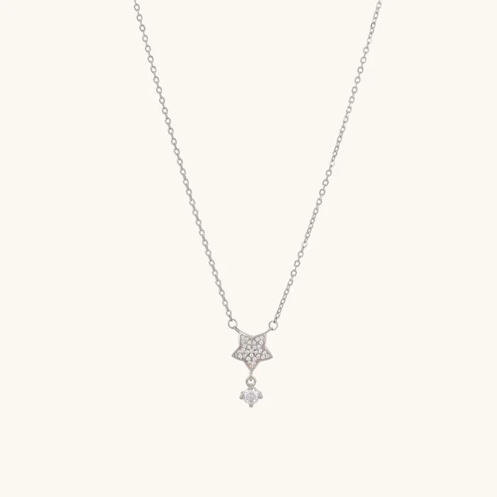 Star With Dangling Solitaire Necklace- 925 Silver