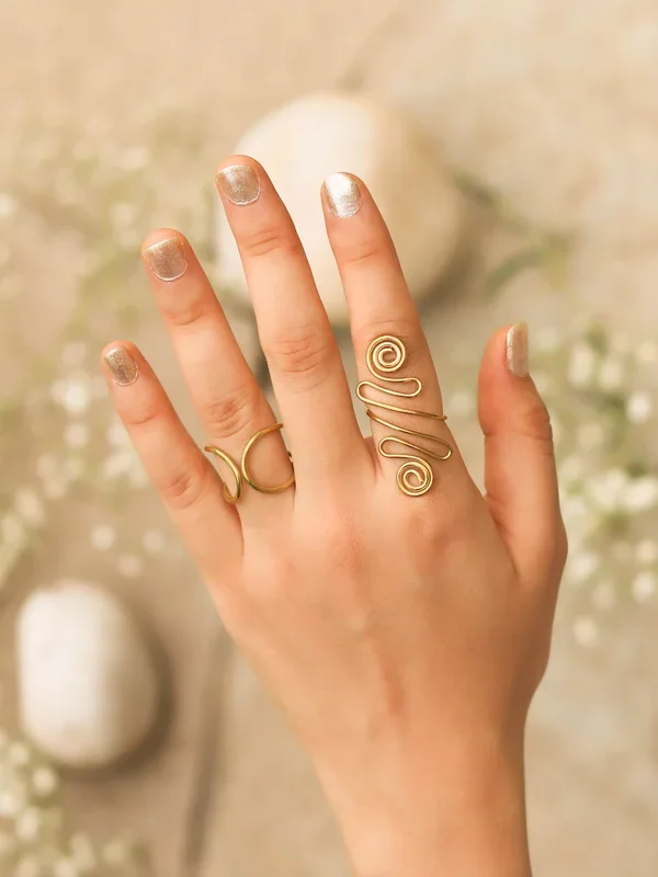 Statementy Staple 2 Rings Combo Brass Adjustable Ring (Anti Tarnish)