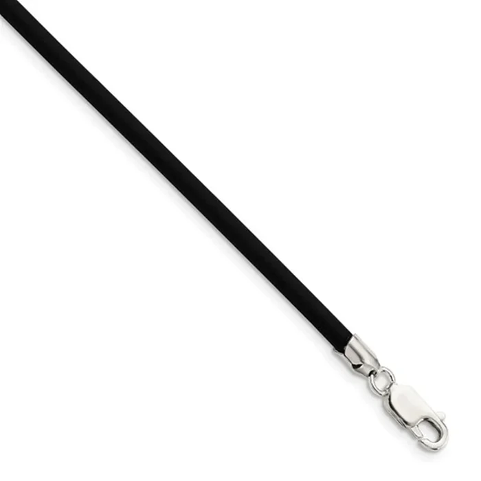 Sterling Silver 3mm Black Rubber Cord Chain