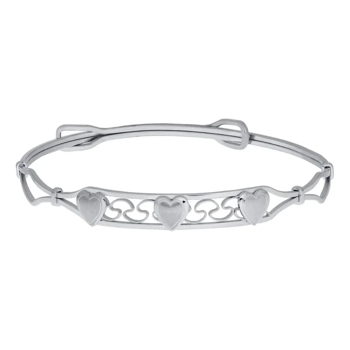 Sterling Silver Adjustable Children’s Bangle with Hearts
