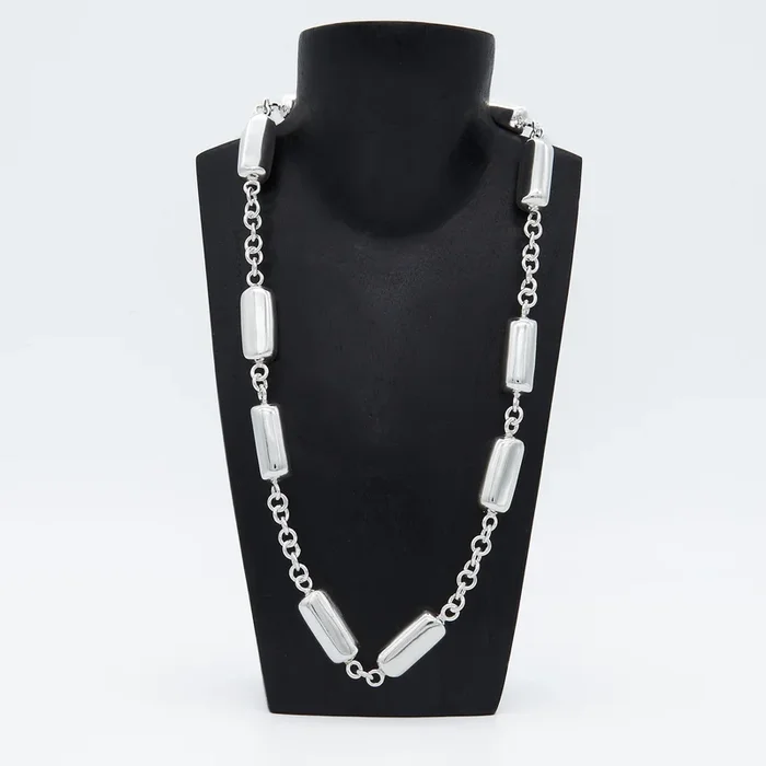 Sterling Silver Barrel Link Necklace