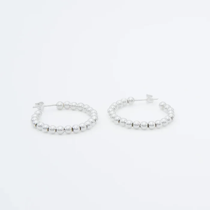 Sterling Silver Beaded Hoop Earrings