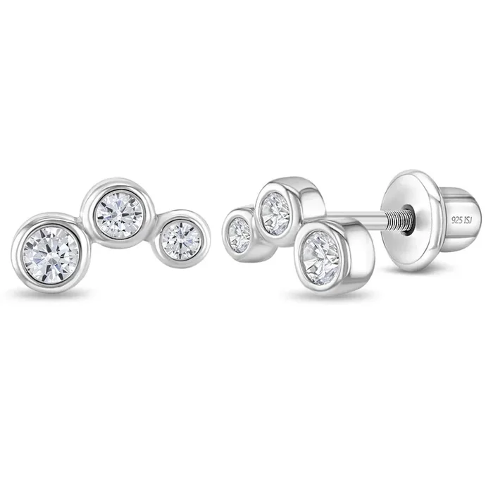 Sterling Silver Bezel Bubble Cubic Zirconia Climber Earrings