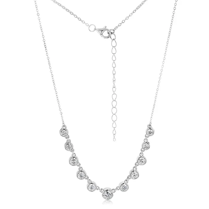Sterling Silver Bezel Set Cubic Zirconia Charm Fancy 40+5cm Chain