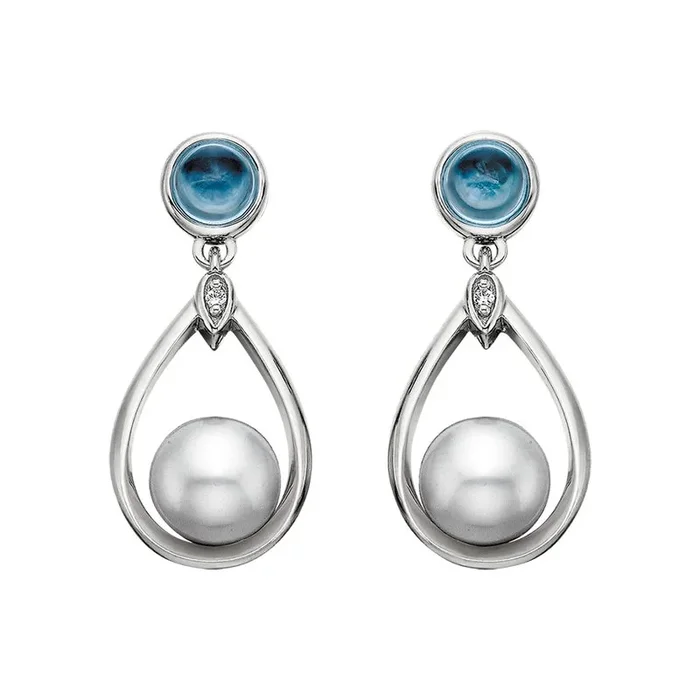 Sterling Silver Blue Topaz and Pearl Drop Earrings
