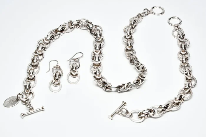 Sterling Silver Byzantine Set of Necklace, Bracelet and Earrings
