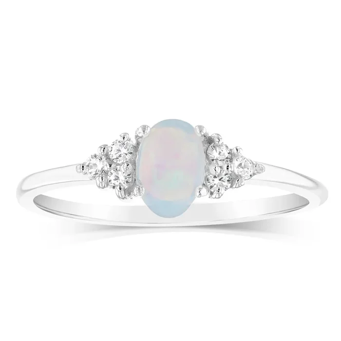 Sterling Silver Created Opal White Cubic Zirconia Ring