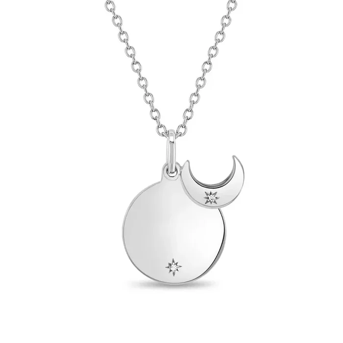 Sterling Silver Crescent Moon and Disc Necklace