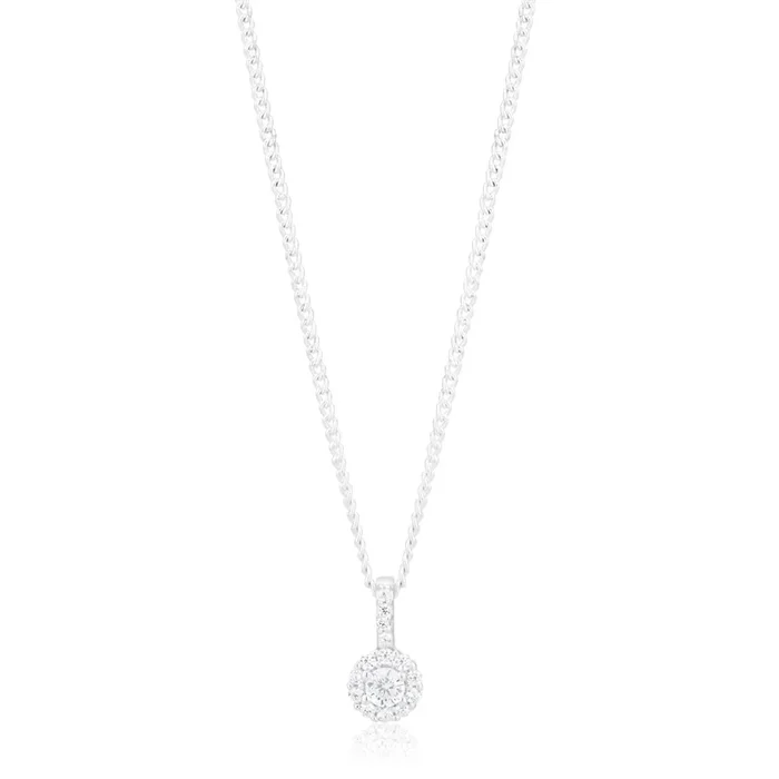Sterling Silver Cubic Zirconia Cut Halo Pendant
