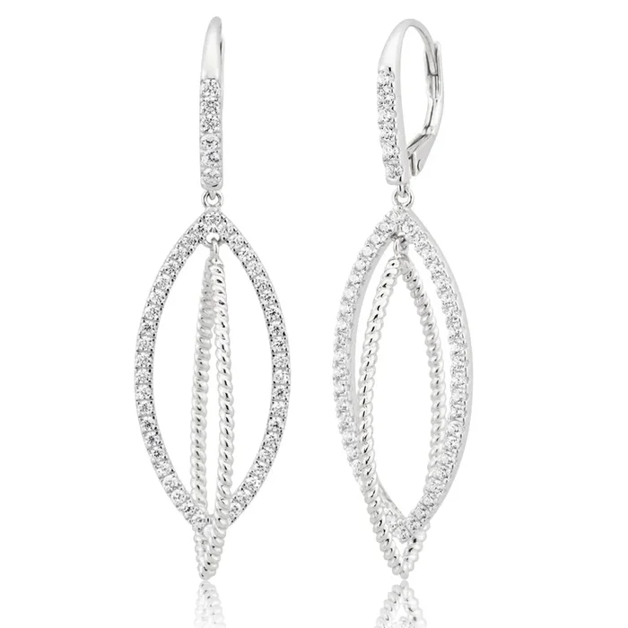 Sterling Silver Cubic Zirconia Double Loop Drop Earrings