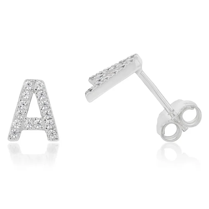 Sterling Silver Cubic Zirconia Initial “A” Stud Earrings