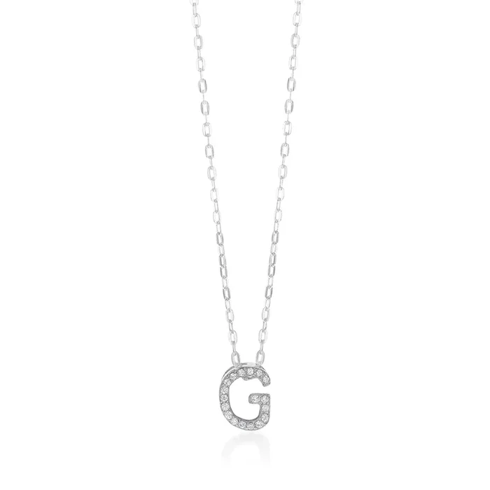 Sterling Silver Cubic Zirconia Initial “G” Pendant On 39+3cm Chain
