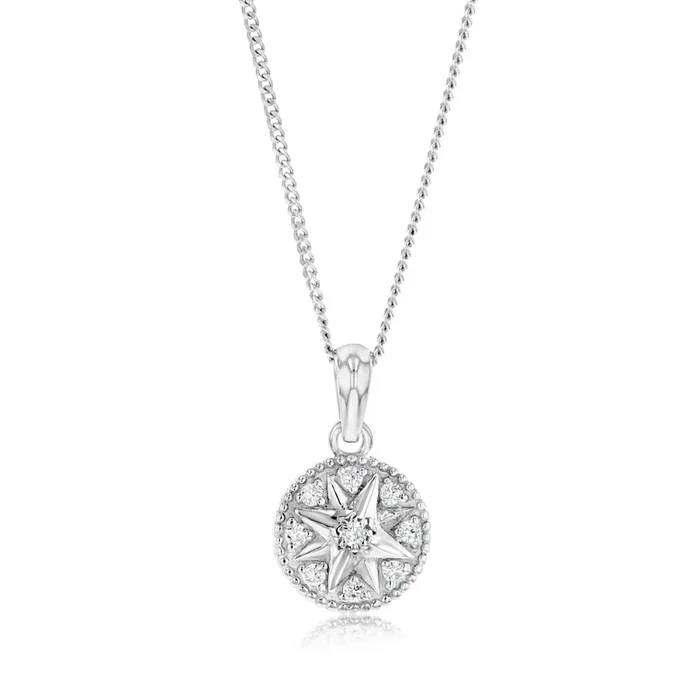Sterling Silver Cubic Zirconia Star On Round Pendant