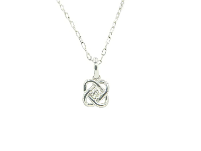 Sterling Silver Diamond Knot Pendant With Single Center Round Diamond Approx. 0.09Ct Hi/I1 On 16″ Chain