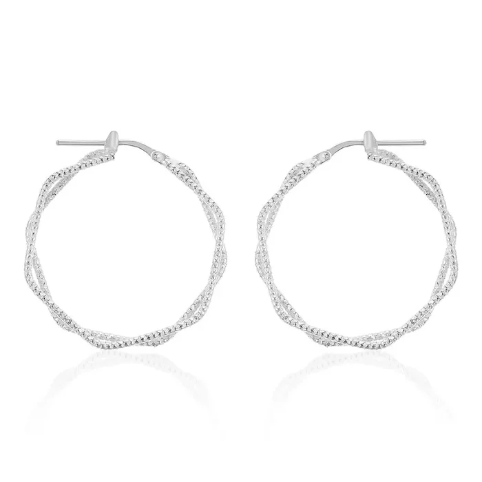 Sterling Silver Fancy Twin Hexagonal Hoops Earrings