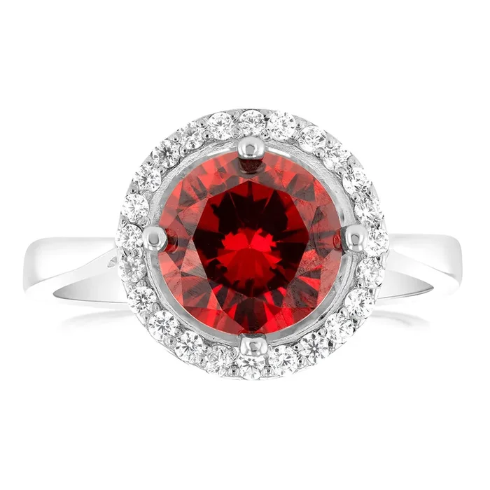 Sterling Silver Fancy White And Garnet Zirconia Ring