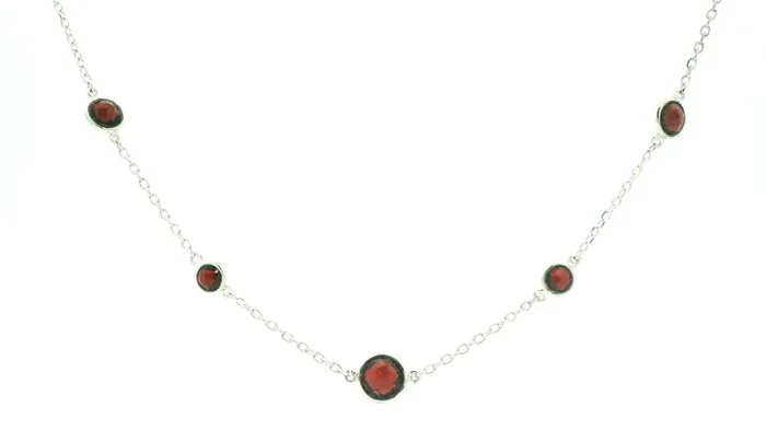 Sterling Silver Garnets Station Necklace