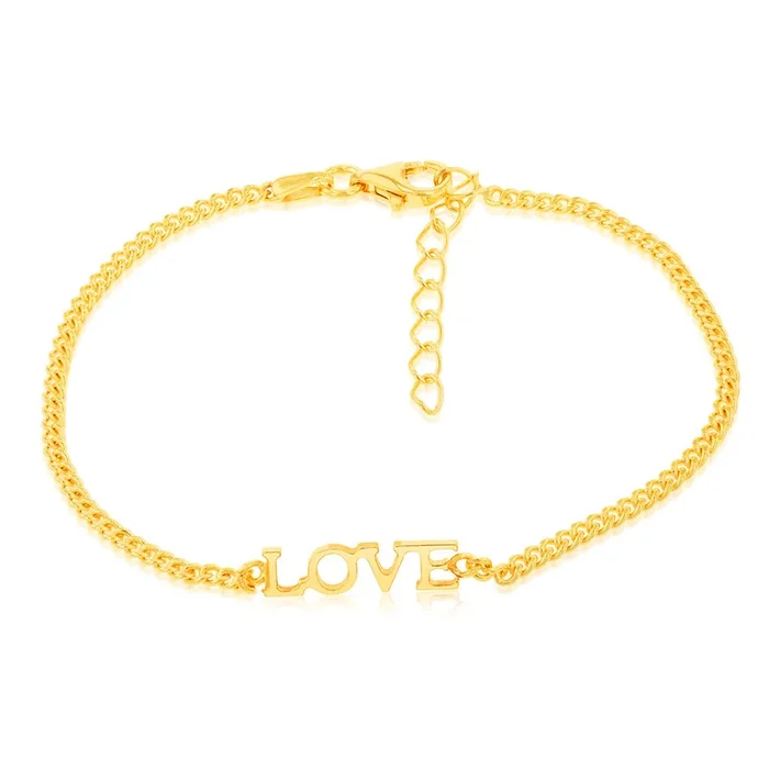 Sterling Silver Gold Plated “Love” 19cm Bracelet