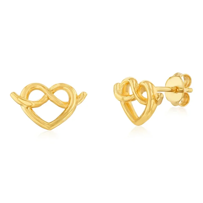 Sterling Silver Gold Plated Angel Wings Heart Cut Out Stud Earrings