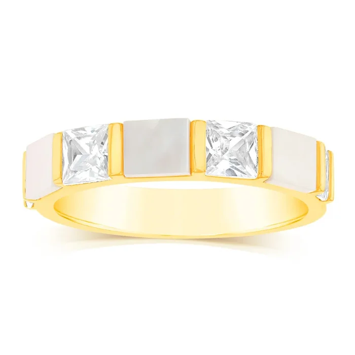 Sterling Silver Gold Plated Cubic Zirconia White Shell Pearl