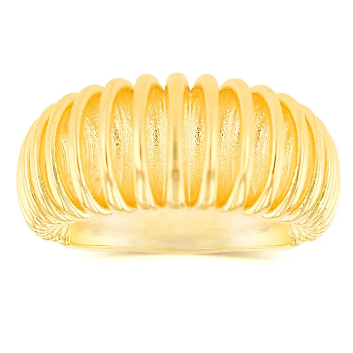 Sterling Silver Gold Plated Domed Ridged Chunky Ring