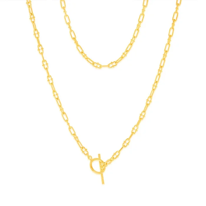 Sterling Silver Gold Plated Fancy Link T Bar Clasp 45cm Chain