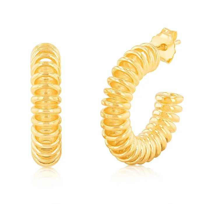 Sterling Silver Gold Plated Spring Style 3/4th Hoop Earrings