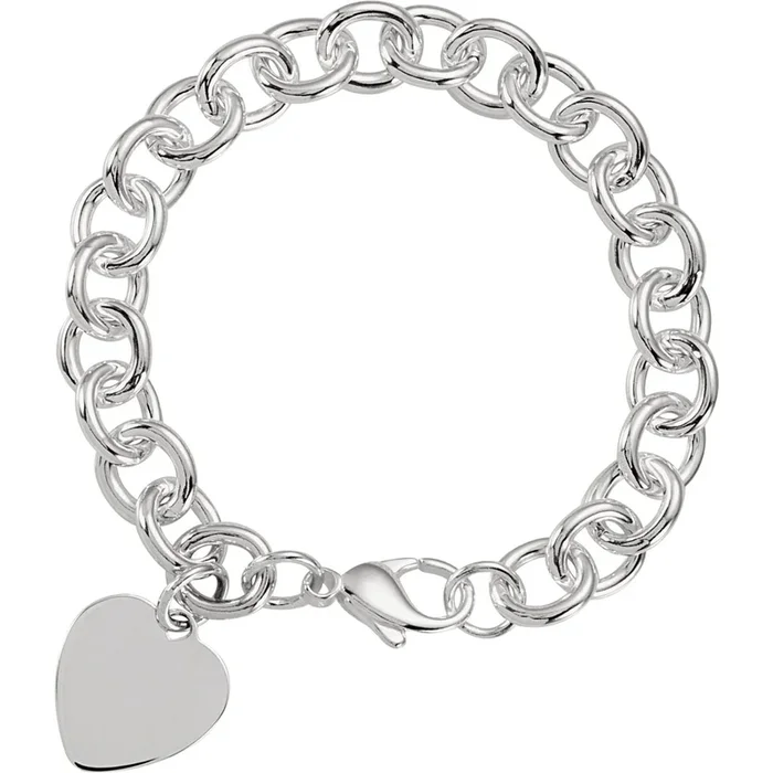 Sterling Silver Heart Charm Cable 7.5″ Bracelet