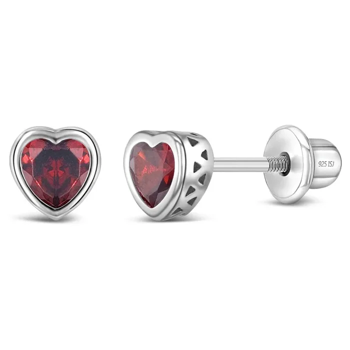 Sterling Silver Heart January Birthstone Cubic Zirconia Earrings